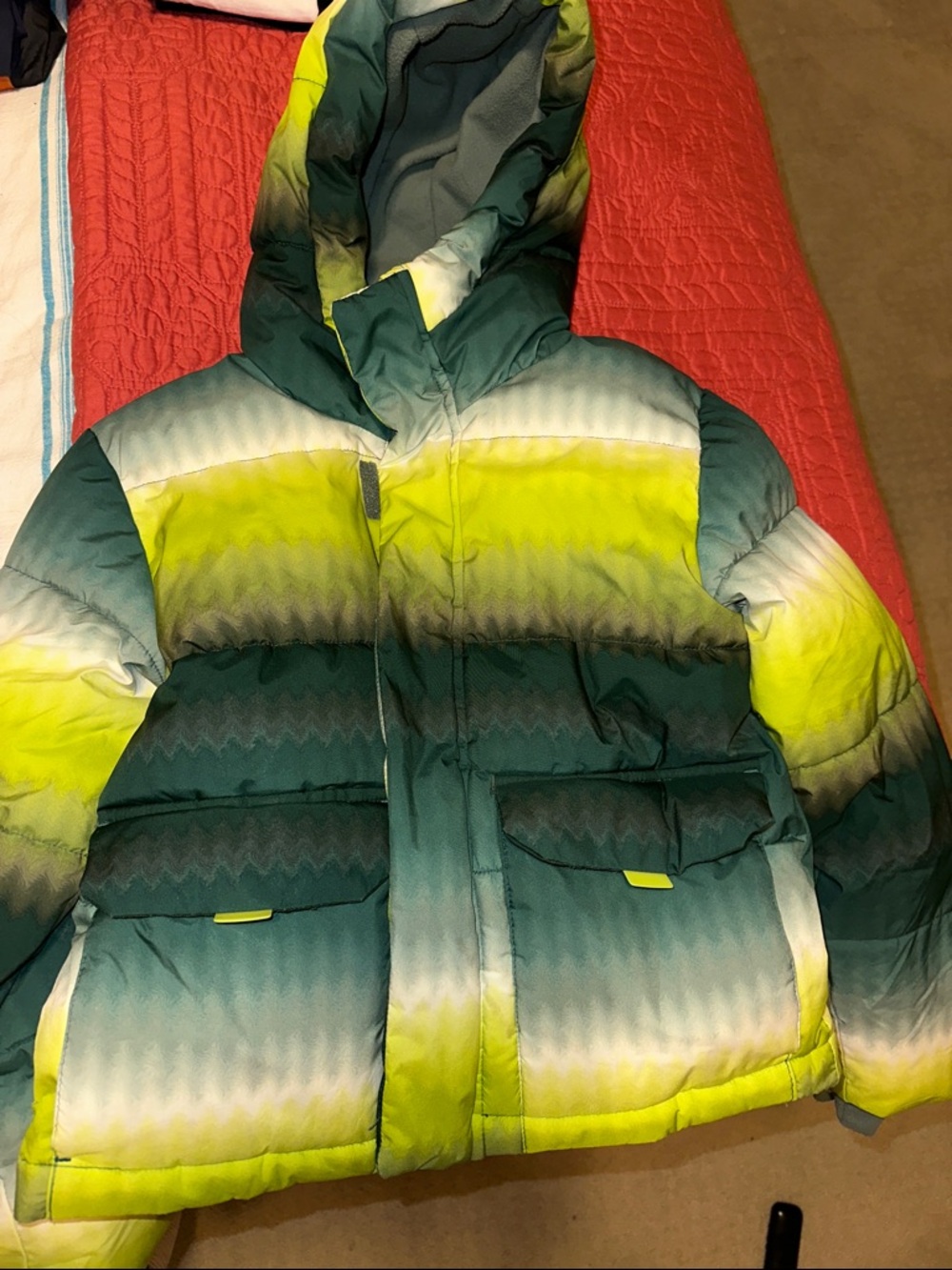 Cat & Jack Green Gradient Hooded Puffer Jacket